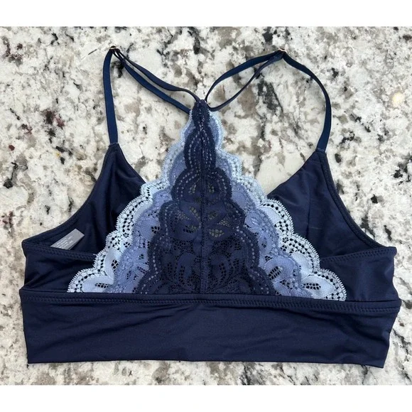 Aerie Blue Lace Back Bralette Bra XS‎ Extra Small Stretch Y Back wireless - Picture 2 of 4